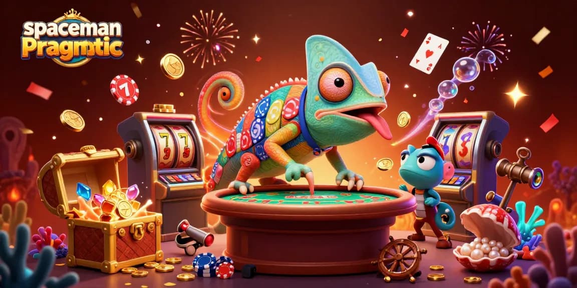 Engage in the thrill of Spaceman Pragmatic slot with vibrant chameleon casino owner and underwater treasures.