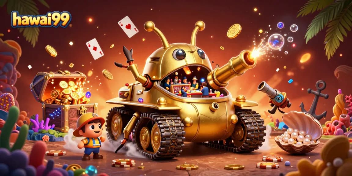 Play exciting games at hawai99 in a vibrant underwater-themed casino illustration.