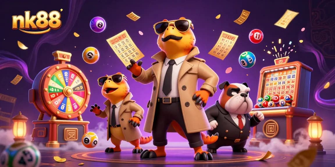 Experience nk88's vibrant casino atmosphere with raptors entering a VIP lounge in a playful scene.