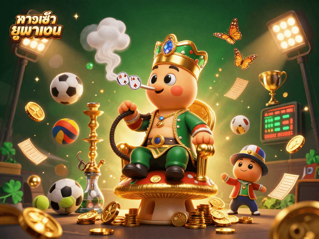 Engage with ทางเข้า ยูฟ่าเบท in a colorful, vibrant gambling scene filled with sports elements and golden accents.
