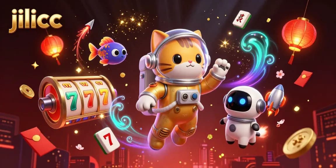 Experience thrilling gameplay with jilicc featuring a golden astronaut cat and robot dog in a vibrant space casino.