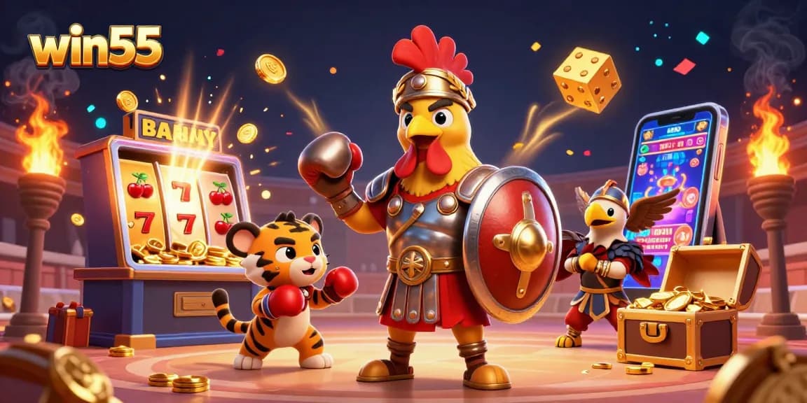 Experience the excitement of win55 with this vibrant casino illustration featuring engaging game elements.