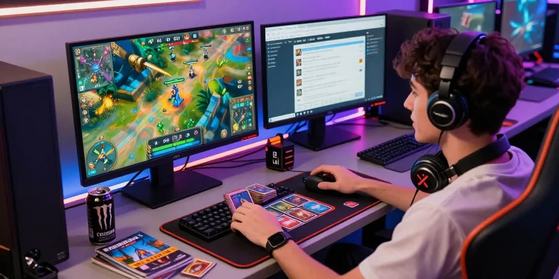 Excited player engaged in sunwin multiplayer card game with vibrant graphics and gaming setup.