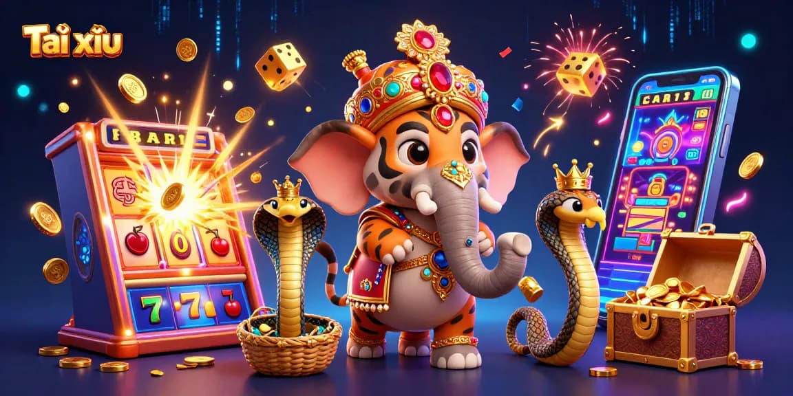 Experience Tài xỉu gaming excitement with vibrant characters, animated casino elements, and thrilling action.