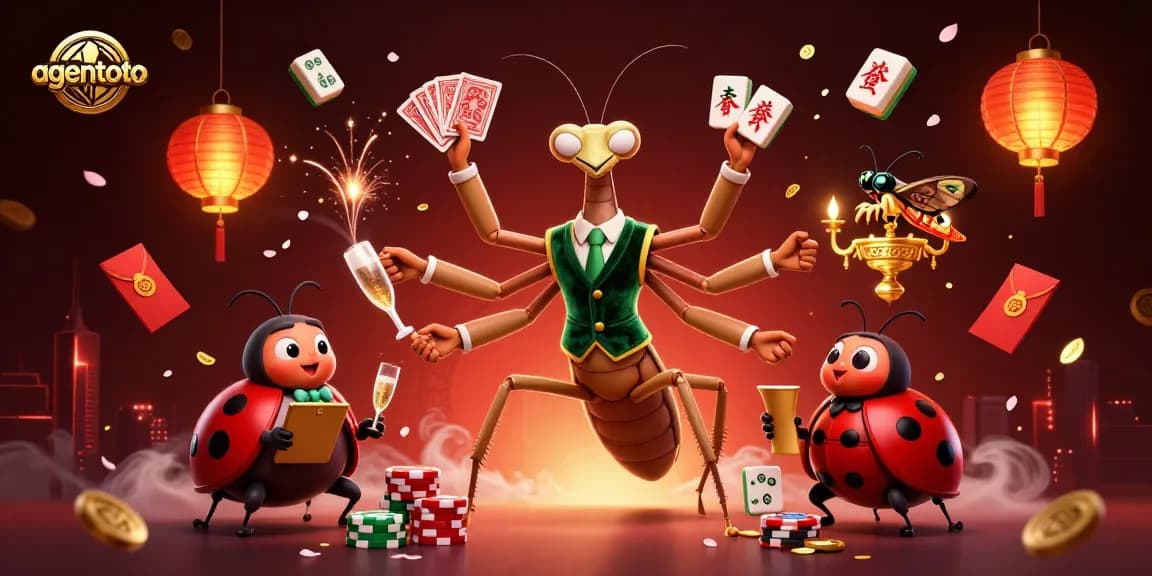Agentoto menghadirkan suasana kasino yang megah dengan karakter yang dinamis dalam ilustrasi 3D.