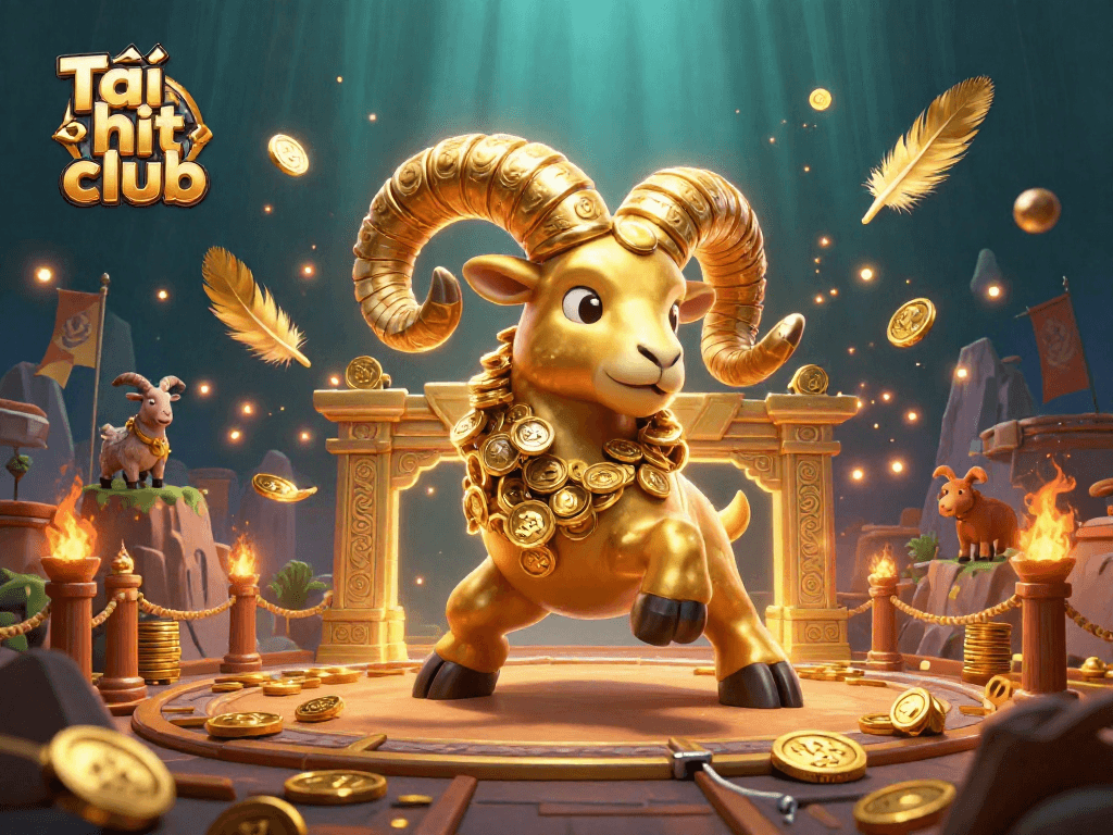 Experience the excitement of Tải hit club with golden ram and vibrant casino elements.