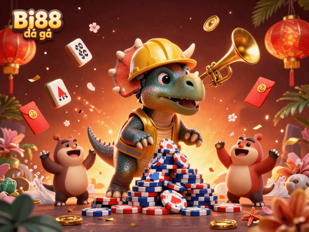 Experience thrilling Bj88 đá gà action with colorful characters and celebratory details in a dynamic casino scene.