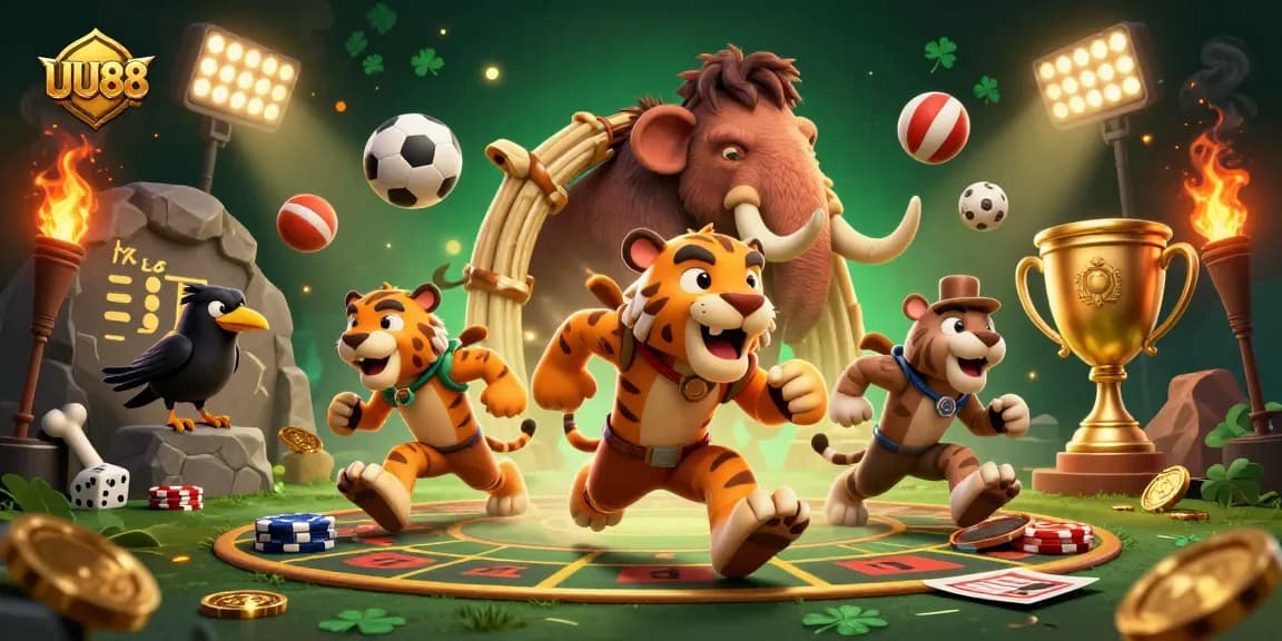 Experience thrilling gameplay at UU88 with a lively prehistoric casino scene featuring exciting betting action.