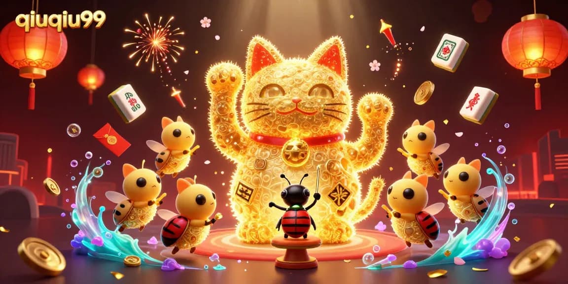 Enhance your qiuqiu99 experience with a vibrant, dynamic 3D casino illustration showcasing lucky symbols and gaming elements.