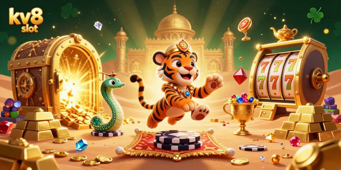 Engage in thrilling kv8 slot gameplay with vibrant 3D characters and dazzling treasures.