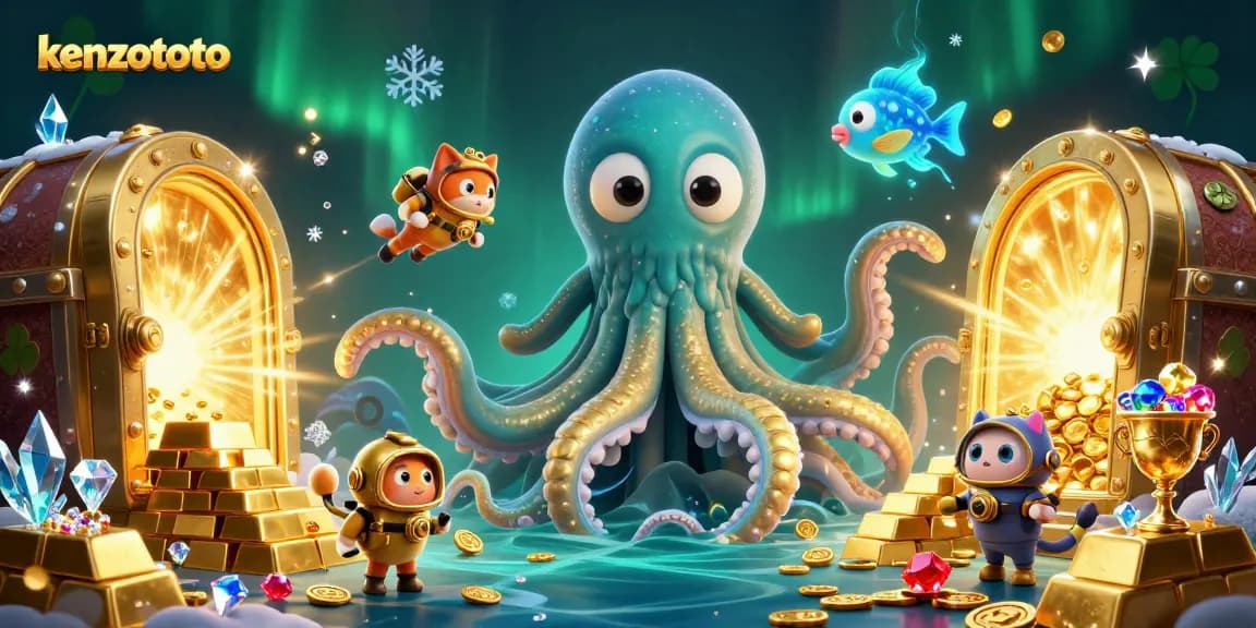 Engage with KENZOTOTO's thrilling online slots and treasures in this vibrant 3D illustration.