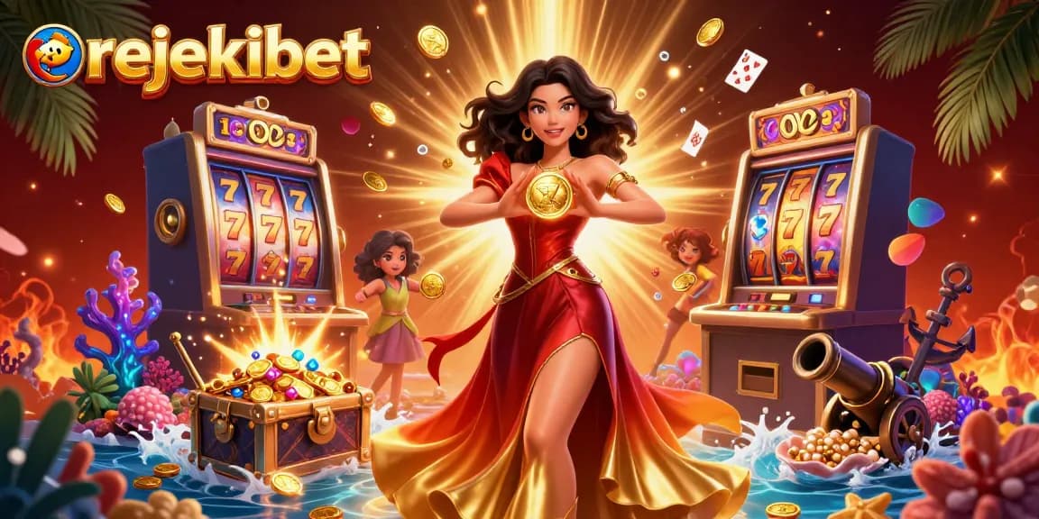 Win big at rejekibet with a stunning 3D illustration showcasing vibrant games and jackpot excitement.