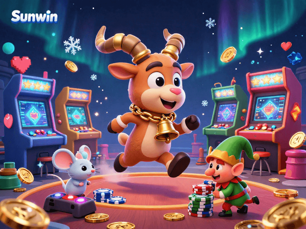 Sunwin presents an exciting casino scene with characters stealing poker chips in a vibrant 3D illustration.