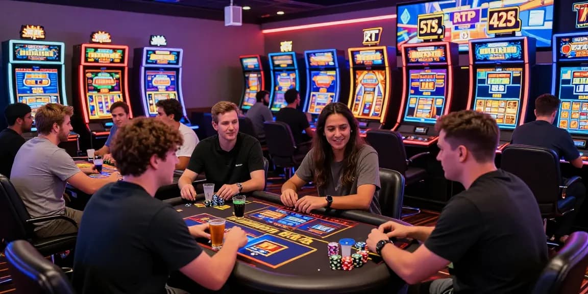 Pengalaman kasino online yang meriah dengan pemain antusias pada mesin slot maxwin.