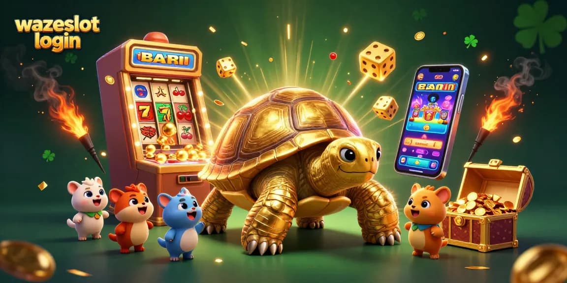 Experience the excitement of Wazeslot login with a dynamic casino scene featuring vibrant characters and jackpot elements.