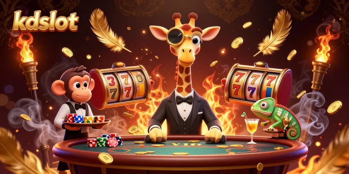 Engaging scene of kdslot characters celebrating over a VIP poker table, rich in casino elements.