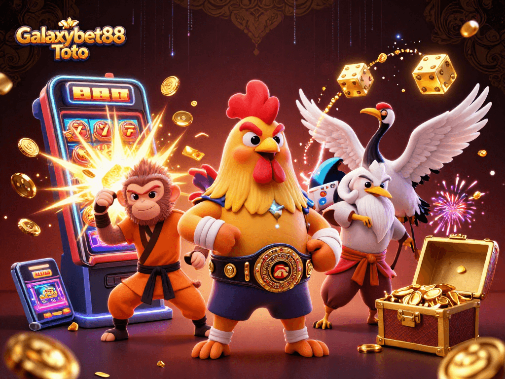 Join the action with Galaxybet88 Toto's vibrant 3D casino scene featuring engaging characters and exciting game elements.