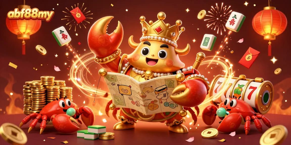 Experience thrilling gameplay at afb88my with a majestic crab emperor amidst vibrant casino elements.