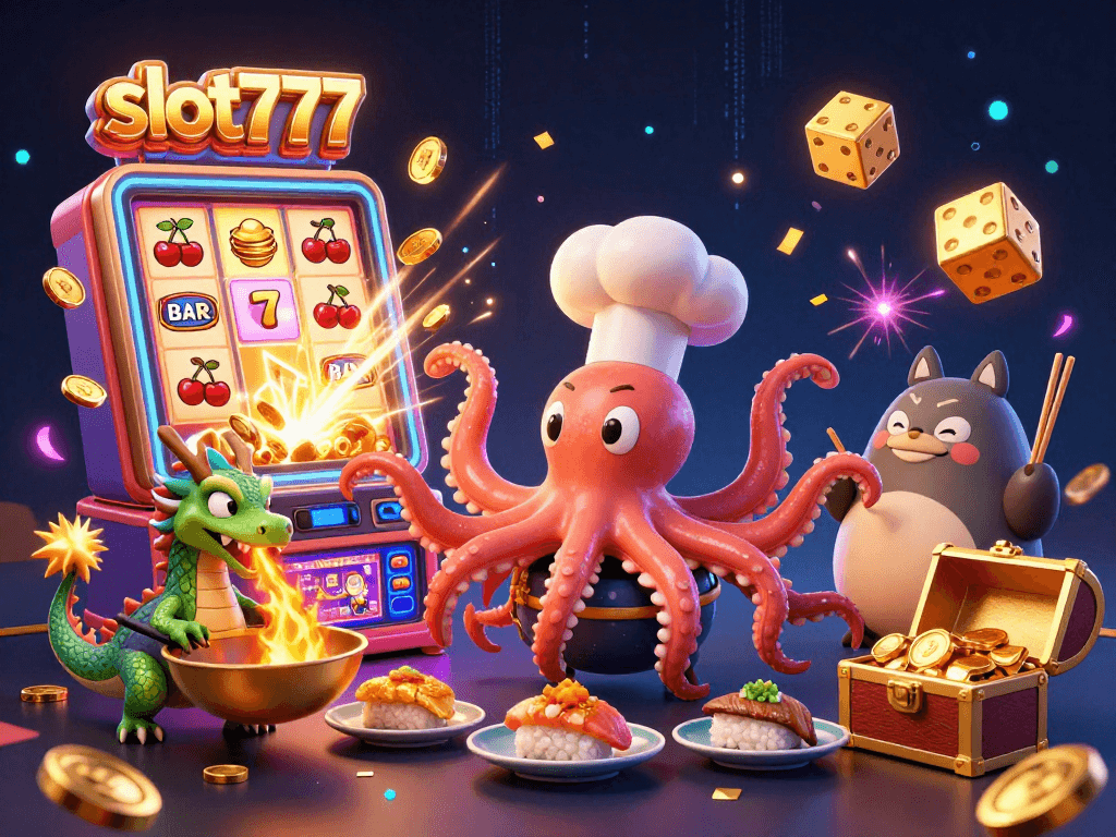 Spin with slot777 and uncover jackpots in this vibrant illustration of a dynamic casino scene.