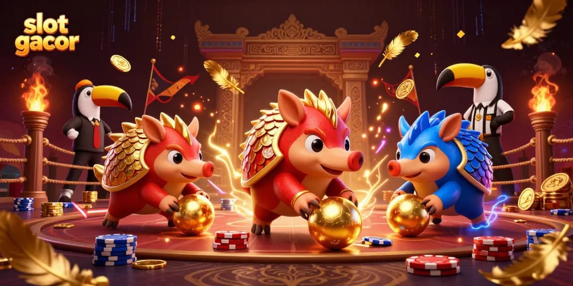 Menggulung bola emas dan poker chip, slot gacor dimainkan oleh dua pangolin bersaing.