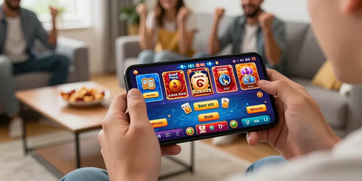 Engaging player enjoying Card Rummy on mobile device with colorful graphics showing rewards and bonuses, perfect for https://cardrummyapp.com.pk/ enthusiasts.