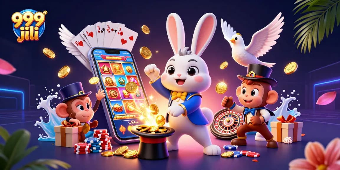 Winning experience at 999 jili with charismatic characters amidst vibrant casino elements