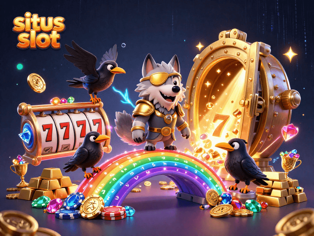 Engage with situs slot through an energetic scene featuring Odin and ravens amidst a treasure-filled casino