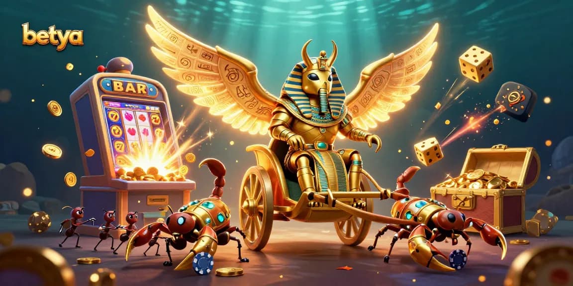 Betya showcases an exciting jackpot scene featuring a lively golden scarab beetle and dynamic casino elements.
