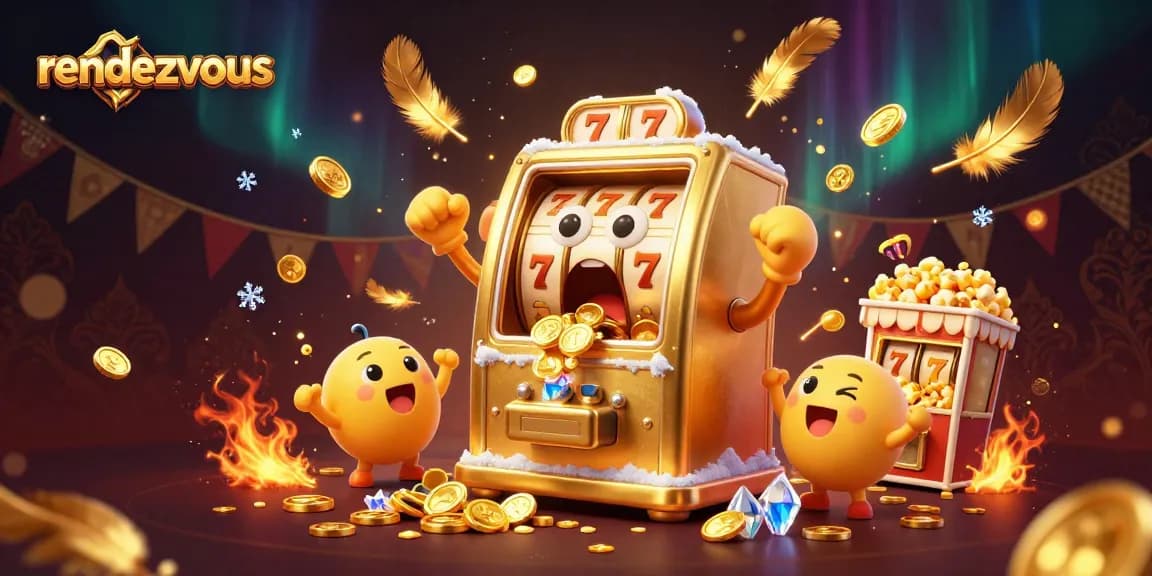 Menangkan jackpot di rendezvous dengan mesin slot berwarna emas yang mengeluarkan koin.