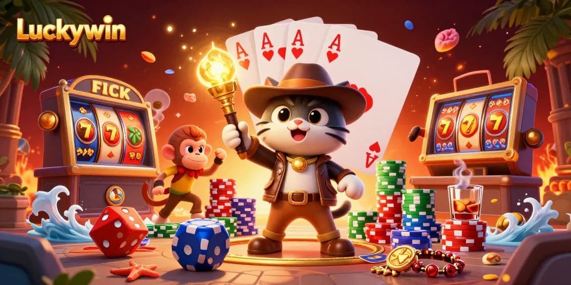 Experience Luckywin with a thrilling jackpot-ready scene exploring vibrant casino treasures and dynamic game elements.