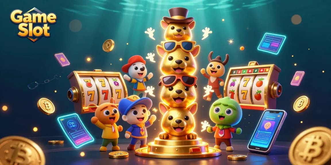 Spin the Game Slot with dynamic characters and exciting casino elements in a vibrant 3D scene.