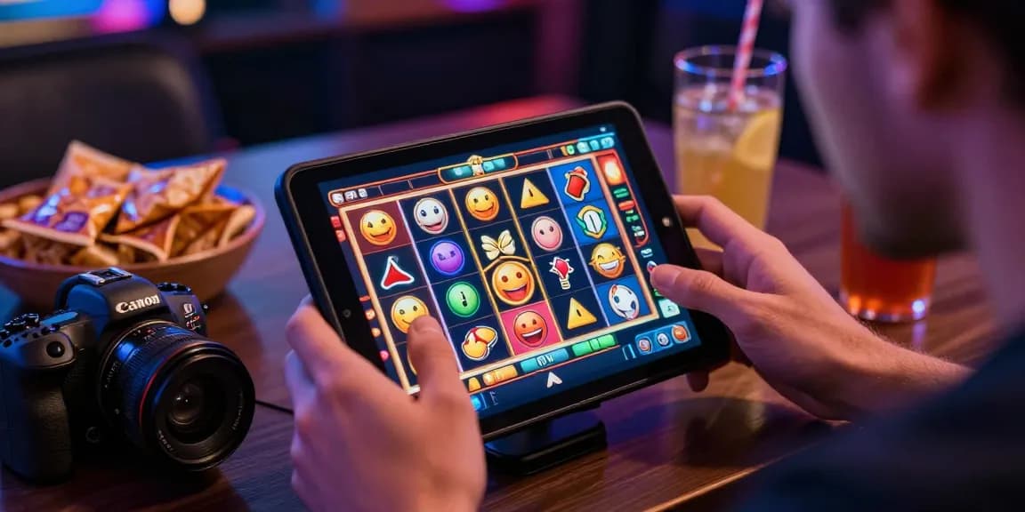 Player enjoying deposit tanpa minimal gaming on a mobile device with colorful slots.
