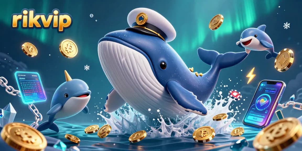 Experience the thrill of rikvip with a stunning underwater casino scene featuring an adventurous whale and playful dolphins.