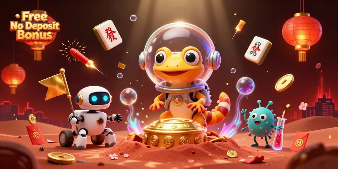 Experience the excitement of Free No Deposit Bonus offers at a vibrant alien casino scene with a Martian gecko.
