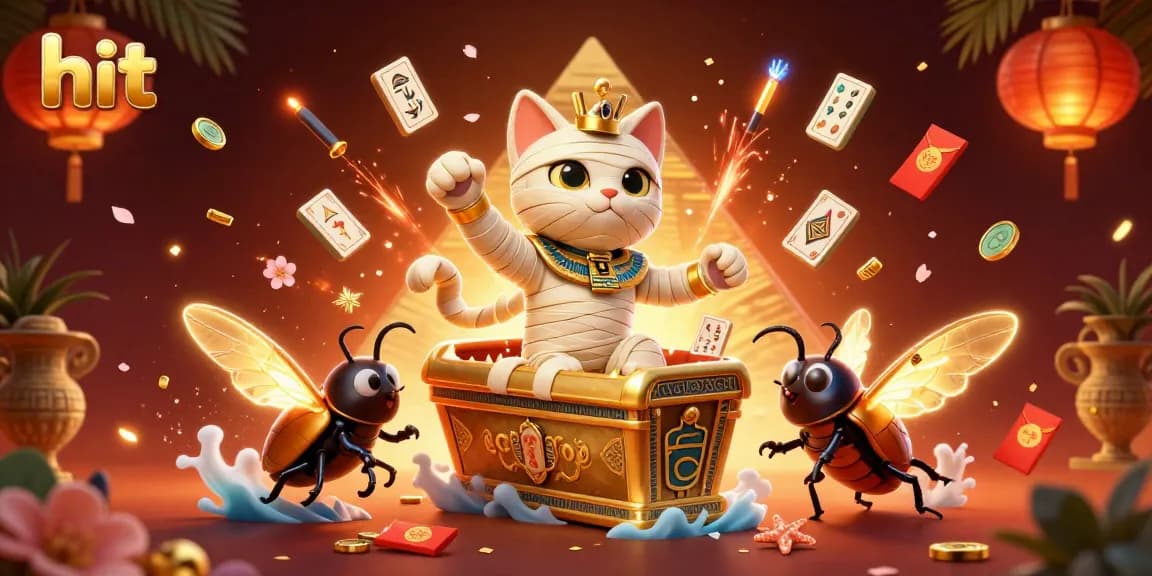 Hit vibrant Egyptian mummy cat in casino energies luck and winning with spectacular games surrounding
