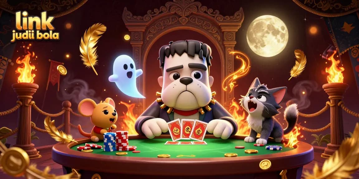 Engage in thrilling betting action with link judi bola at a dynamic casino scene featuring whimsical characters.