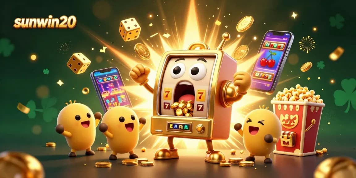 Engage with sunwin20's exciting jackpot fun featuring cartoon slot machines and gold at a casino.