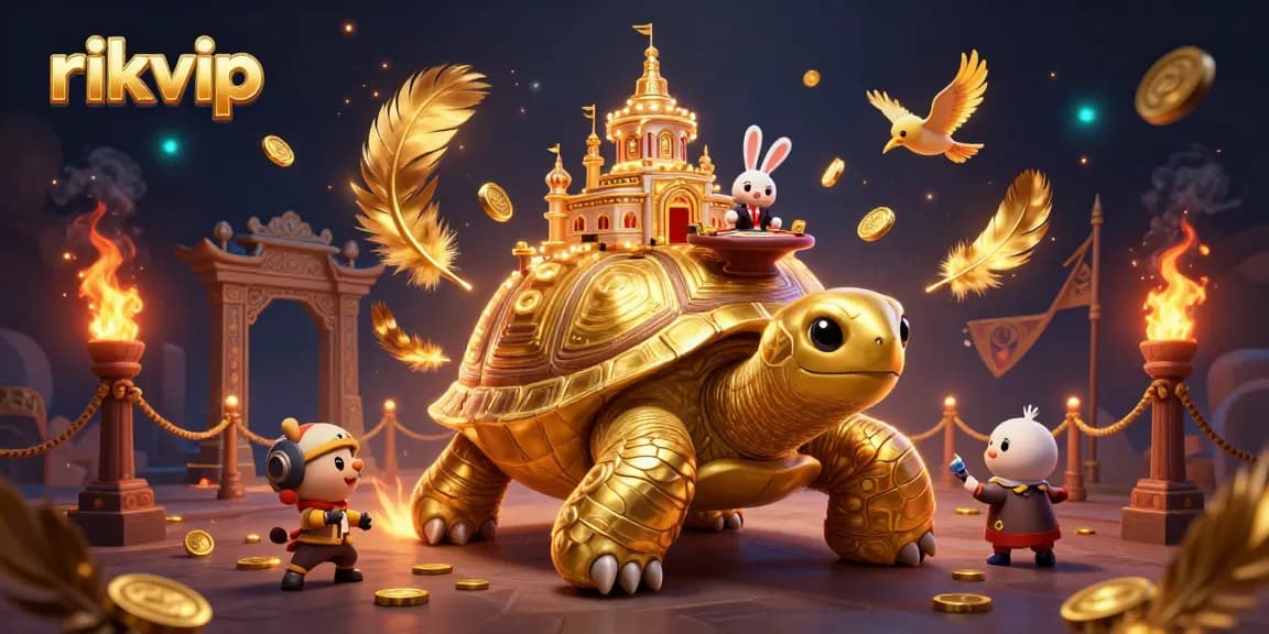 Experience riveting gameplay with rikvip featuring a giant golden tortoise casino and dynamic card table.