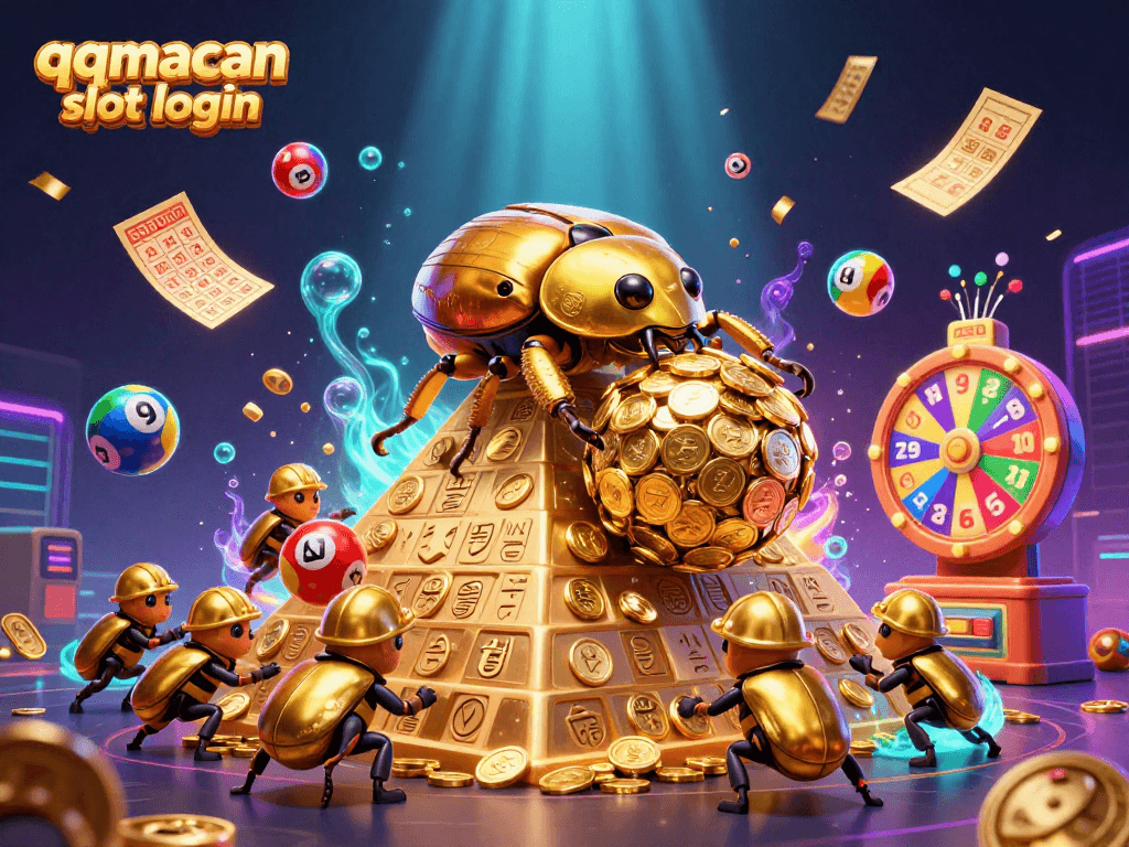 Experience the thrill of qqmacan slot login with vibrant casino-themed 3D illustration.