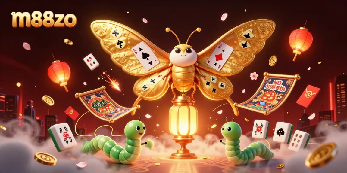 Experience thrilling casino adventures with m88zo, featuring a majestic atlas moth and vibrant gambling elements.
