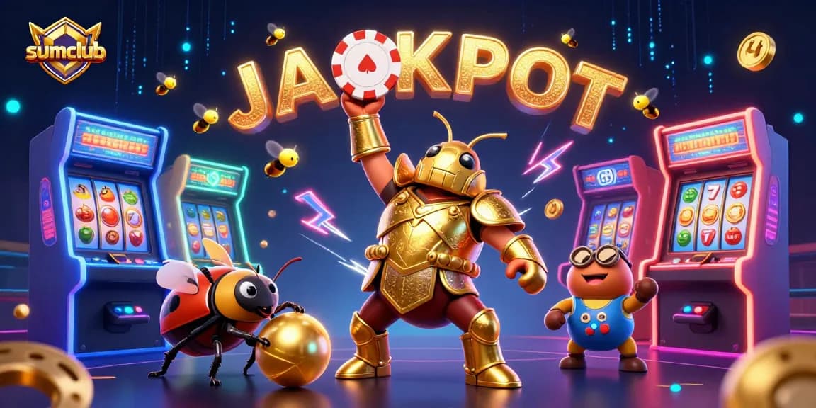 Join the thrilling excitement at Sumclub as a brave beetle celebrates a big win with a golden poker chip!