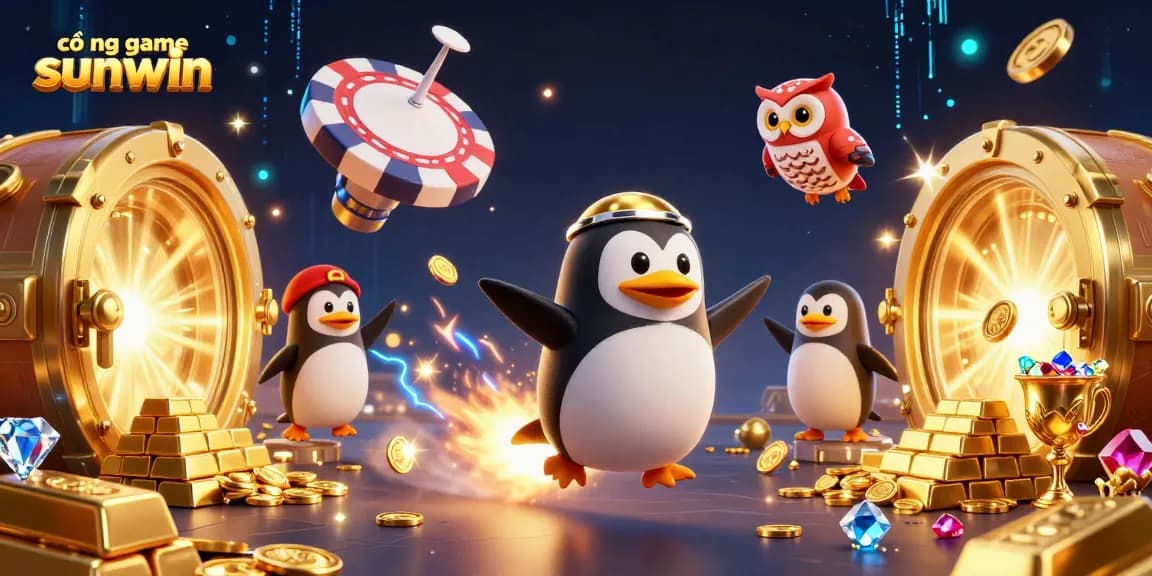 Win big at cổng game sunwin with this dynamic casino adventure featuring a golden penguin in space.