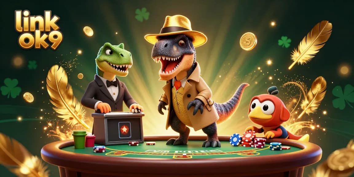 Engage with link ok9 at a vibrant gambling scene with animated dinosaur characters in action.