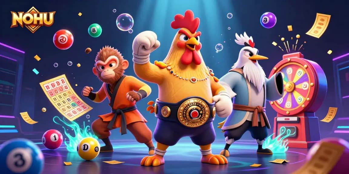 Experience thrilling wins at NOHU casino with vibrant game elements and engaging characters.