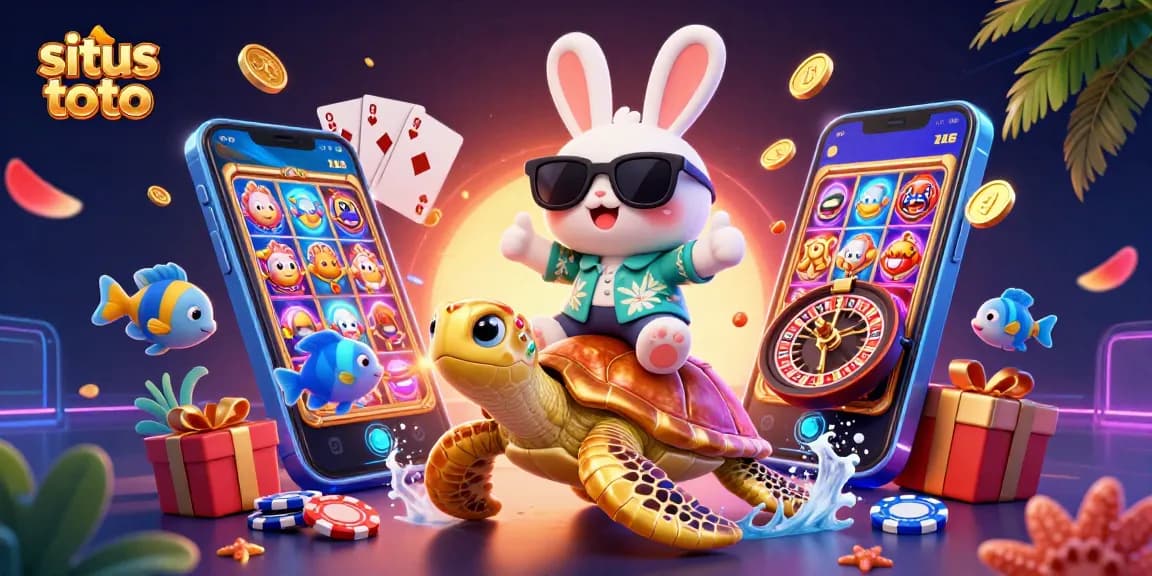 Experience thrilling gameplay with situs toto in this vibrant illustration featuring lucky symbols and fun characters.