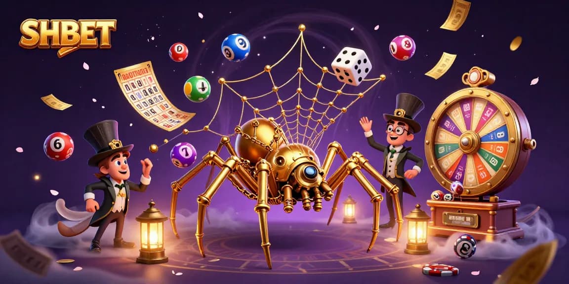 Engage with SHBET's vibrant casino world through dynamic illustrated gaming elements.
