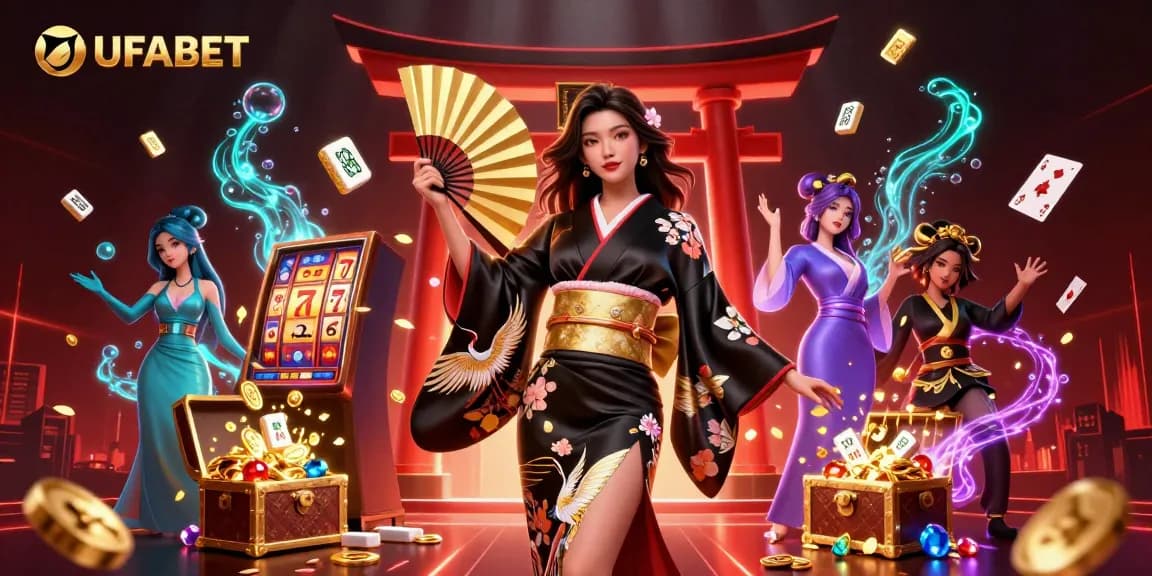 Spin the reels and bet big at UFABET with vibrant casino-themed digital art.