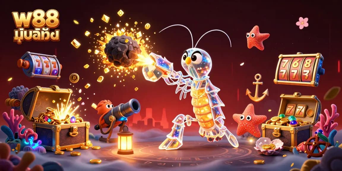 Experience the excitement of gambling with w88 มือถือ, showcasing dynamic casino elements in a vibrant 3D scene.