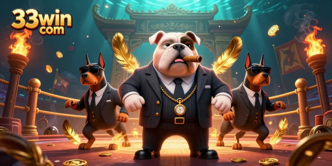 Experience casino excitement with 33win com's mafia-themed animated scene featuring dynamic gambling elements.