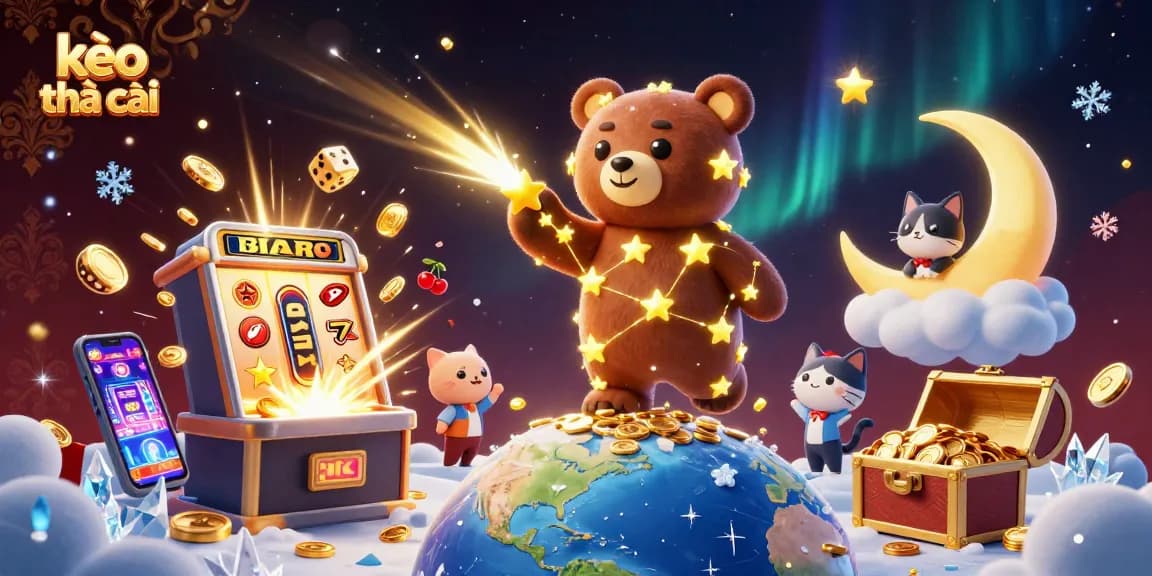 Bet on kèo nhà cái with a luxurious illustration of a constellation bear, coins, and casino elements.
